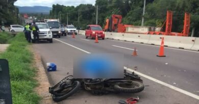 Ruta PY02 en Cerro Guy, Ypacaraí, lugar donde ocurrió el accidente fatal entre una motocicleta y un camión.